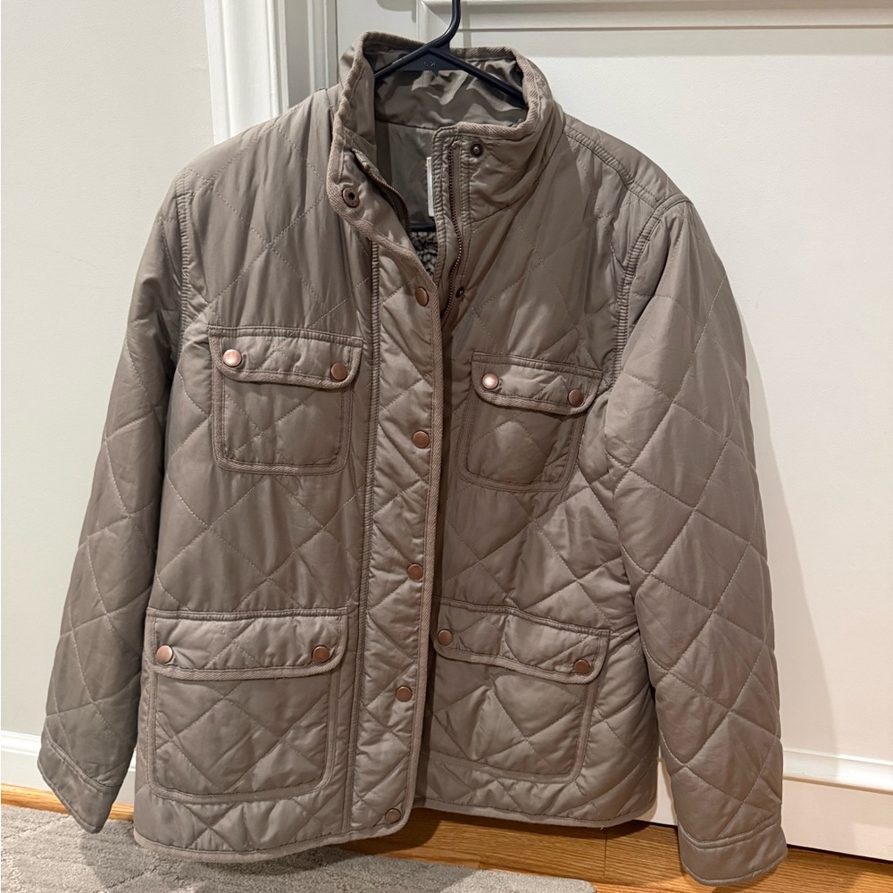Thread & Supply Taupe/Green Quilted Jacket size Large